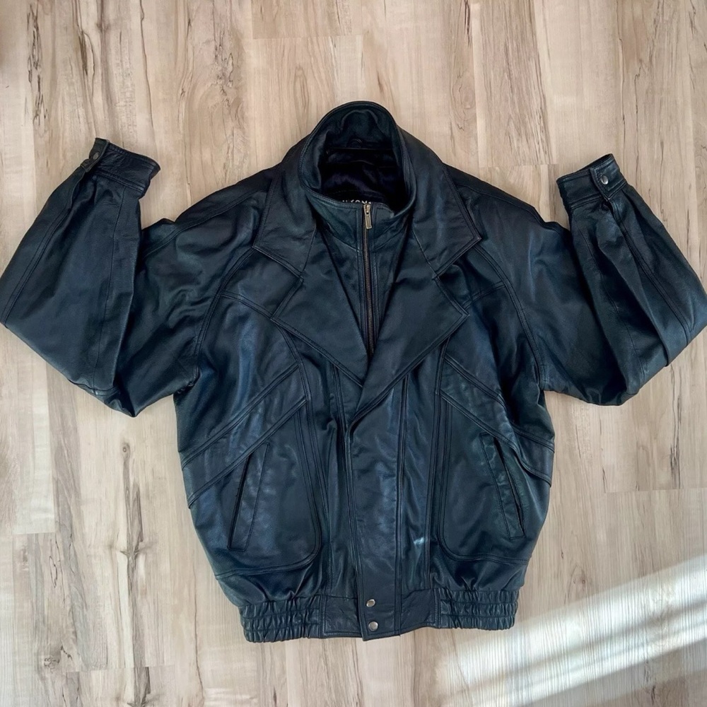 Vintage WILSON Leather Bomber Jacket Double Collar Big Tall Men’s XLT Motorcycle